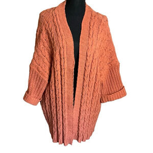 Umgee Burnt Orange Open Knit Slouchy Open Cardigan